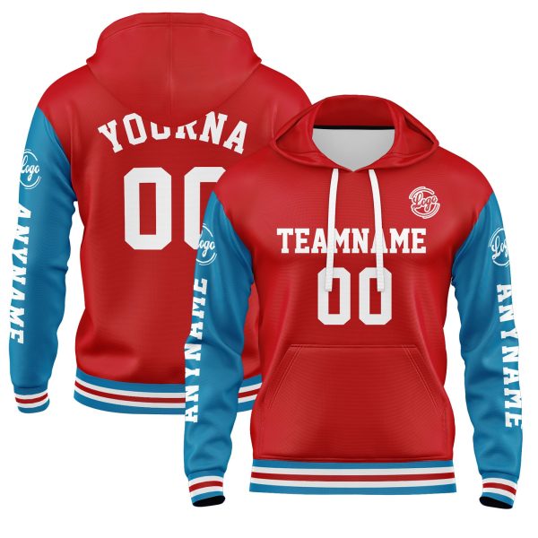 Benutzerdefiniert Blau Rot Hoodie Personalisiert Männer Pullover Hoodie Gedruckt Team Name Number Logo für Frauen Im Angebot