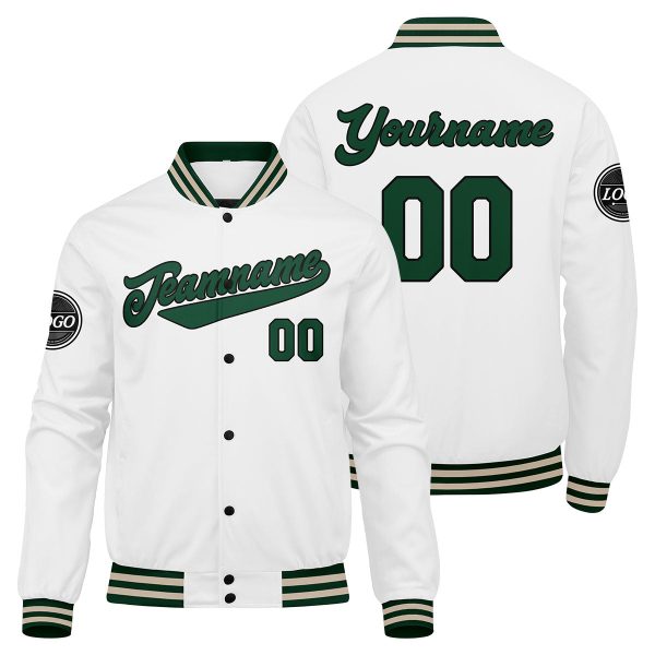 Benutzerdefinierte Verlauf Varsity-Jacke. Letterman-Jacke Drak Grün Weiß Creme Online