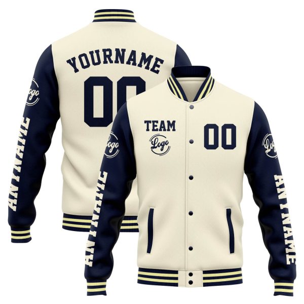 Benutzerdefinierte Varsity-Jacke. Letterman-Jacke für Männer, Frauen und Jugendliche Creme Marine Schn?ppchen