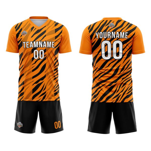 Benutzerdefinierte Fußball Trikots für Männer Frauen Personalisierte Fußball Uniformen für Erwachsene und Kind Orange-Schwarz Verkauf – Bild 2