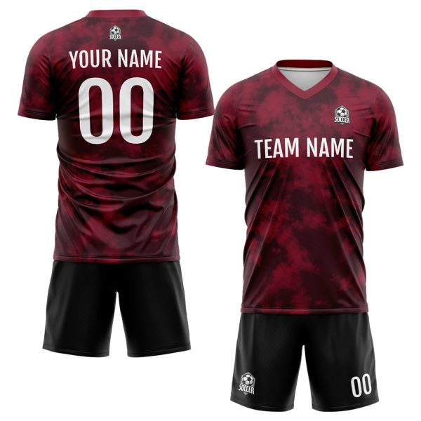 Benutzerdefinierte Fußball Trikots für Männer Frauen Personalisierte Fußball Uniformen für Erwachsene und Kind Rot-Karminrot Online-Verkauf – Bild 2
