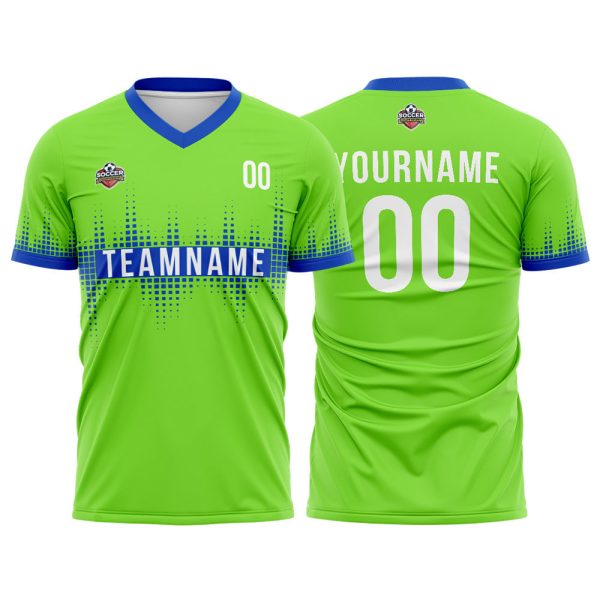Benutzerdefinierte Fußball Trikots für Männer Frauen Personalisierte Fußball Uniformen für Erwachsene und Kind Grün-Blau Schn?ppchen
