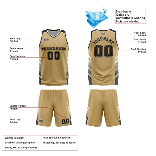 Benutzerdefinierte Gold Weiß Schwarz Reversible Basketball Jersey Personalisierte Print Name Nummer Logo Verkauf – Bild 4