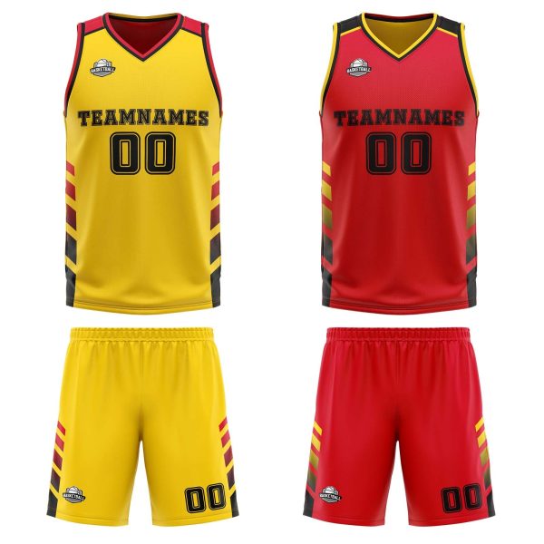 Benutzerdefinierte Gelb Rot Schwarz Reversible Basketball Jersey Personalisierte Print Name Nummer Logo Angebot – Bild 3