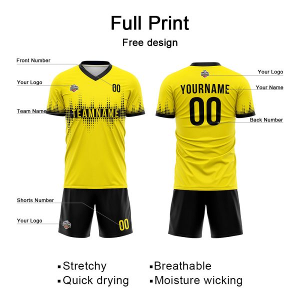 Benutzerdefinierte Fußball Trikots für Männer Frauen Personalisierte Fußball Uniformen für Erwachsene und Kind Gelb-Schwarz Online-Schn?ppchen – Bild 3