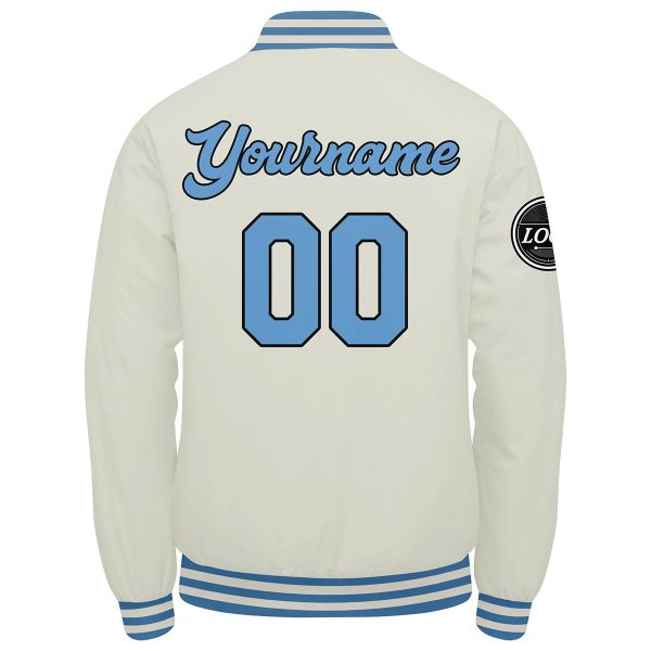 Benutzerdefinierte Verlauf Varsity-Jacke. Letterman-Jacke Creme Hellblau Mode – Bild 5