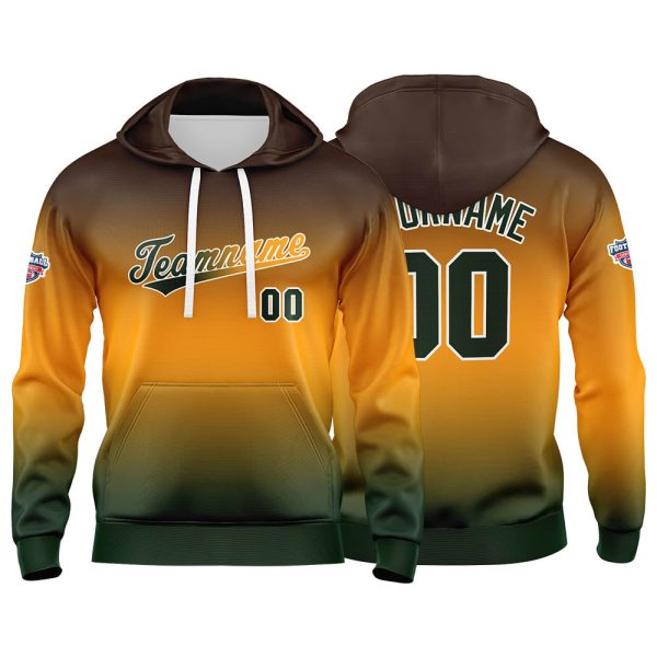Benutzerdefinierter Verlauf Hoodie für Mann, Frau, Mädchen, Junge. Drucken Sie Ihr Logo, Ihren Namen und Ihre Nummer Orange Grün Angebot