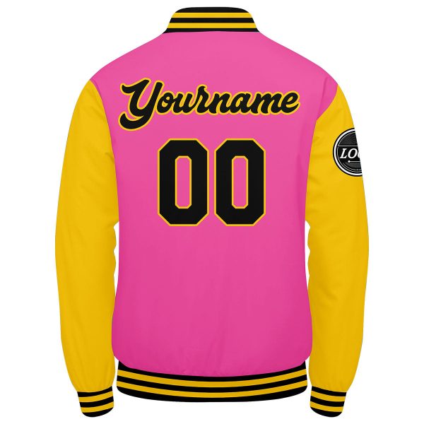 Benutzerdefinierte Verlauf Varsity-Jacke. Letterman-Jacke Rosa Gelb Schwarz Schn?ppchen – Bild 5