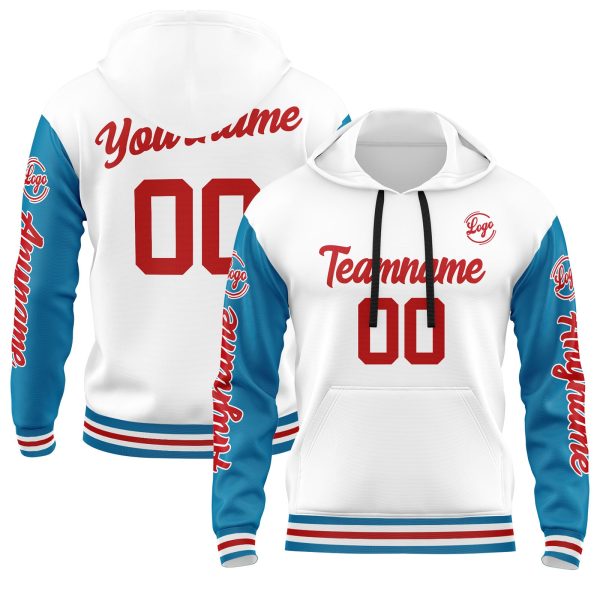 Benutzerdefiniert Blau Weiß Rot Hoodie Personalisiert Männer Pullover Hoodie Gedruckt Team Name Number Logo für Frauen Angebot