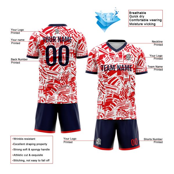 Benutzerdefinierte Fußball Trikots für Männer Frauen Personalisierte Fußball Uniformen für Erwachsene und Kind Rot&Marine Verkauf – Bild 3