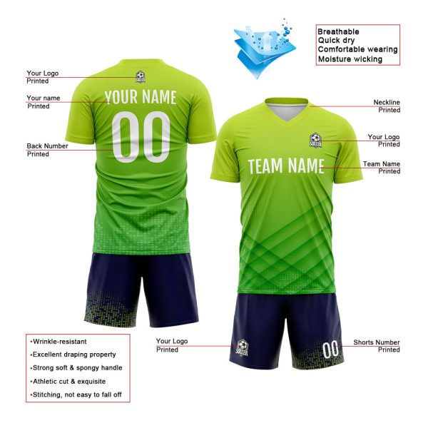 Benutzerdefinierte Fußball Trikots für Männer Frauen Personalisierte Fußball Uniformen für Erwachsene und Kind Grün&Marine Mode – Bild 3