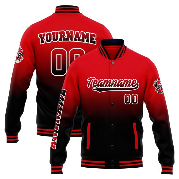 Benutzerdefinierte Varsity-Jacke. Letterman-Jacke für Männer, Frauen und Jugendliche Rot Schwarz Verlauf Online-Schn?ppchen