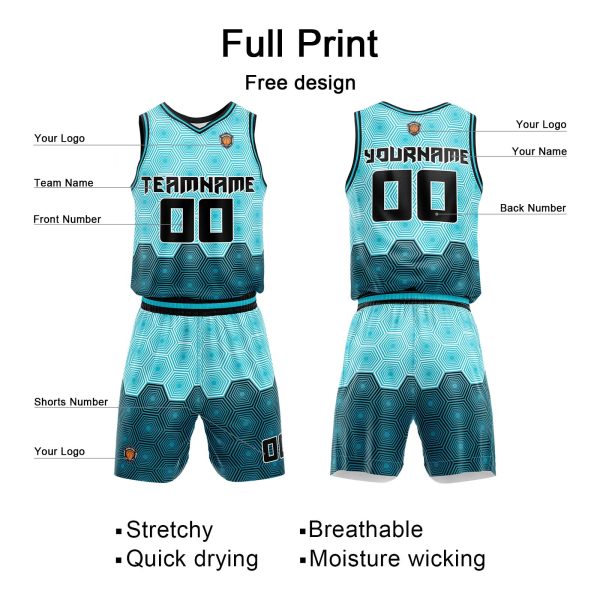 Benutzerdefinierter Aqua Basketball Jersey Uniform Anzug gedruckt Ihr Logo Name Nummer Online – Bild 4