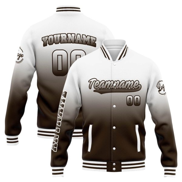 Benutzerdefinierte Varsity-Jacke. Letterman-Jacke für Männer, Frauen und Jugendliche Weiß Braun Verlauf Jetzt online