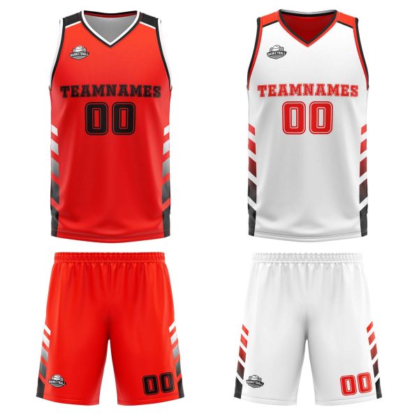 Benutzerdefinierte Orange Rot Weiß Schwarz Reversible Basketball Jersey Personalisierte Print Name Nummer Logo Verkauf – Bild 3