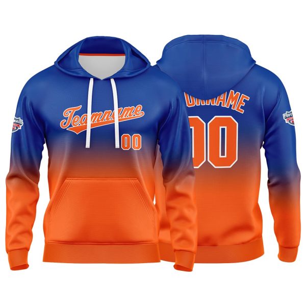 Benutzerdefinierter Verlauf Hoodie für Mann, Frau, Mädchen, Junge. Drucken Sie Ihr Logo, Ihren Namen und Ihre Nummer Royal Orange Mode