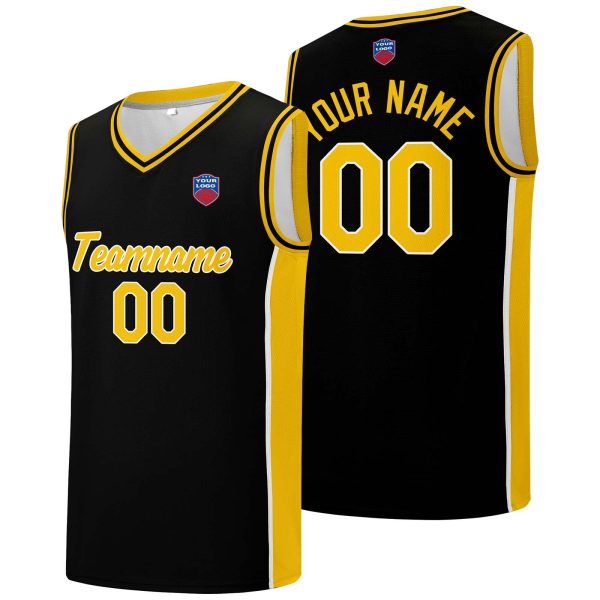 Individuelle Basketball-Jersey-Shorts für Männer und Frauen. Gestickter und gedruckter Name, Nummer und Logo Schwarz&Gelb Mode