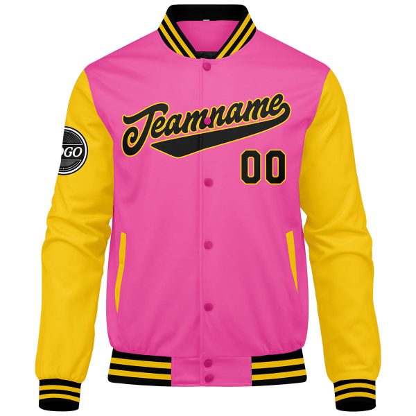 Benutzerdefinierte Verlauf Varsity-Jacke. Letterman-Jacke Rosa Gelb Schwarz Schn?ppchen – Bild 4
