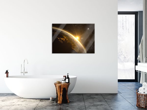Die Sonne und Erde im Weltall, Glasbild Jetzt online – Bild 4