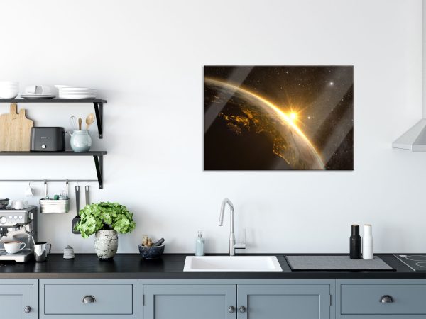 Die Sonne und Erde im Weltall, Glasbild Jetzt online – Bild 3