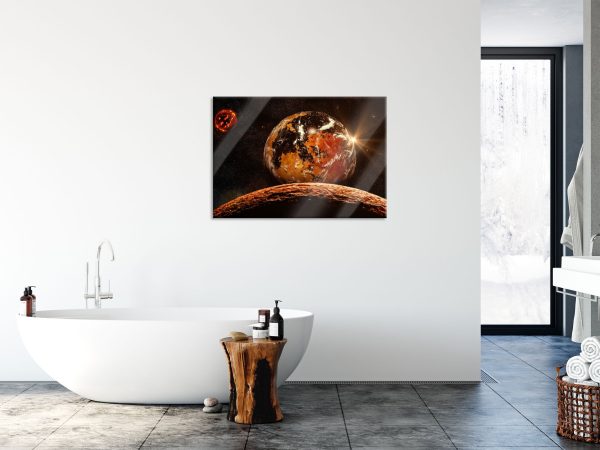 Rote Planeten in der Galaxie, Glasbild Verkauf – Bild 4