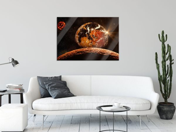 Rote Planeten in der Galaxie, Glasbild Verkauf – Bild 2