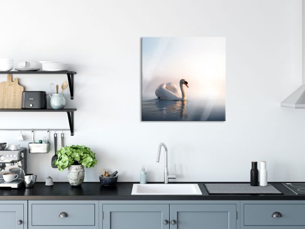 traumhafter weißer Schwan im See, Glasbild Quadratisch Schn?ppchen – Bild 3