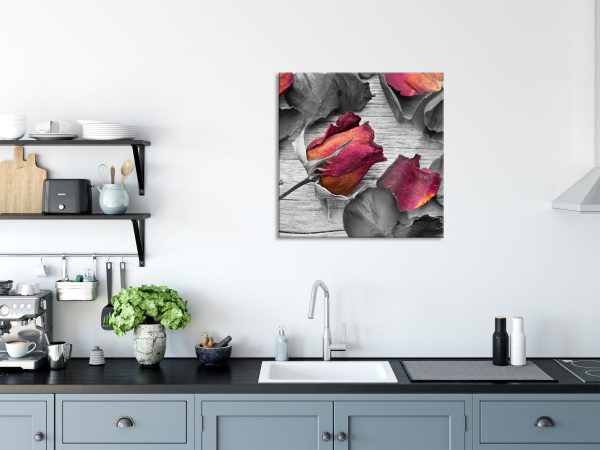 getrocknete Rosen auf Holztisch, Glasbild Quadratisch Online-Schn?ppchen – Bild 3