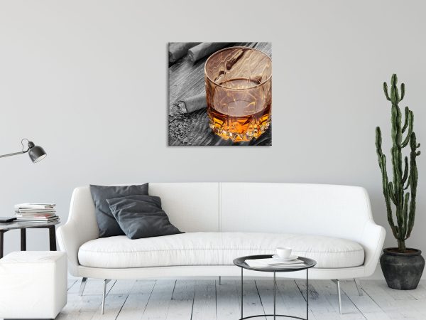 Zigarren hinter Whiskeyglas, Glasbild Quadratisch Online-Verkauf – Bild 2