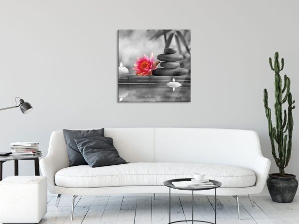 Seerose Zen Steine Kerzen, Glasbild Quadratisch Verkauf – Bild 2