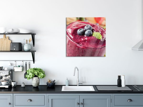 Leckerer Blaubeershake, Glasbild Quadratisch Zu verkaufen – Bild 3