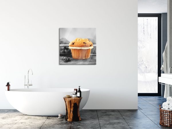 leckere Muffins mit Blaubeeren, Glasbild Quadratisch Online-Verkauf – Bild 4