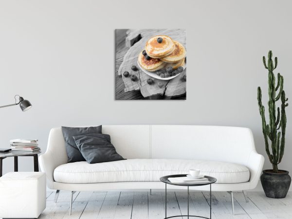 leckere Pancakes mit Blaubeeren, Glasbild Quadratisch Im Angebot – Bild 2