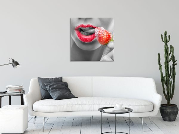 Erdbeere mit Zucker, Glasbild Quadratisch Zu verkaufen – Bild 2