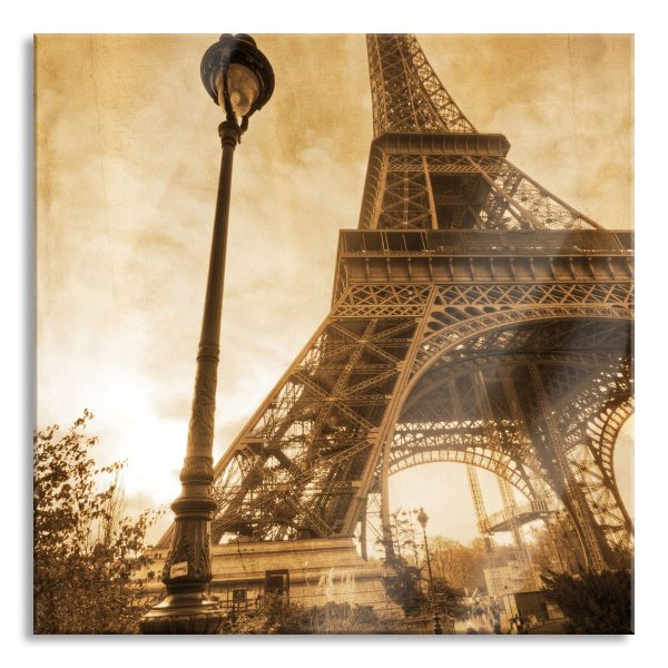 Pariser Eifelturm Retro, Glasbild Quadratisch Im Angebot