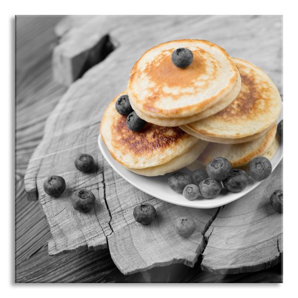 leckere Pancakes mit Blaubeeren, Glasbild Quadratisch Im Angebot