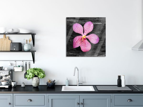 Orchideenblüte auf Rinde, Glasbild Quadratisch Zu verkaufen – Bild 3