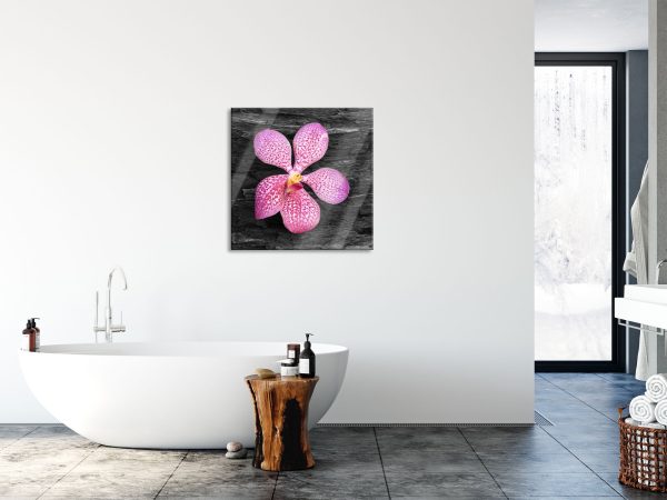 Orchideenblüte auf Rinde, Glasbild Quadratisch Zu verkaufen – Bild 4