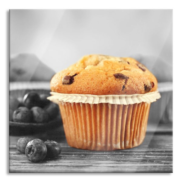 leckere Muffins mit Blaubeeren, Glasbild Quadratisch Online-Verkauf
