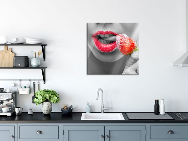 Erdbeere mit Zucker, Glasbild Quadratisch Zu verkaufen – Bild 3