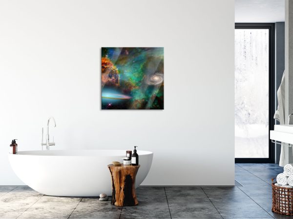 Galaxie mit Sternennebel, Glasbild Quadratisch Im Angebot – Bild 4