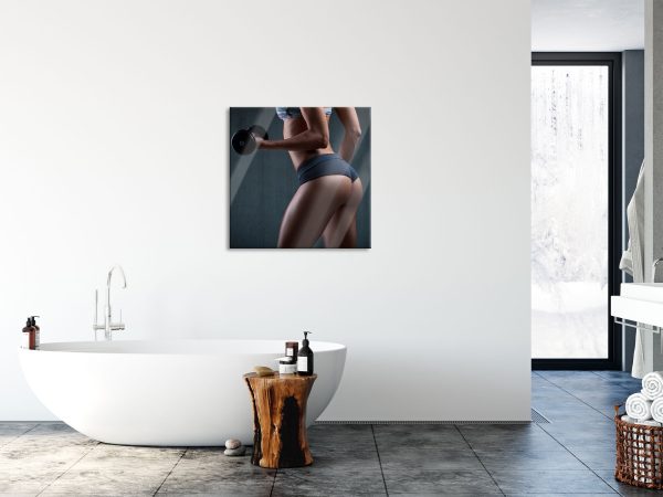sportliche Frau mit Hanteln, Glasbild Quadratisch Online-Schn?ppchen – Bild 4