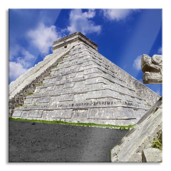 Maya Tempel in Mexiko, Glasbild Quadratisch Zu verkaufen