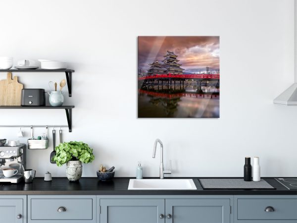 asiatischer Tempel an See, Glasbild Quadratisch Im Angebot – Bild 3