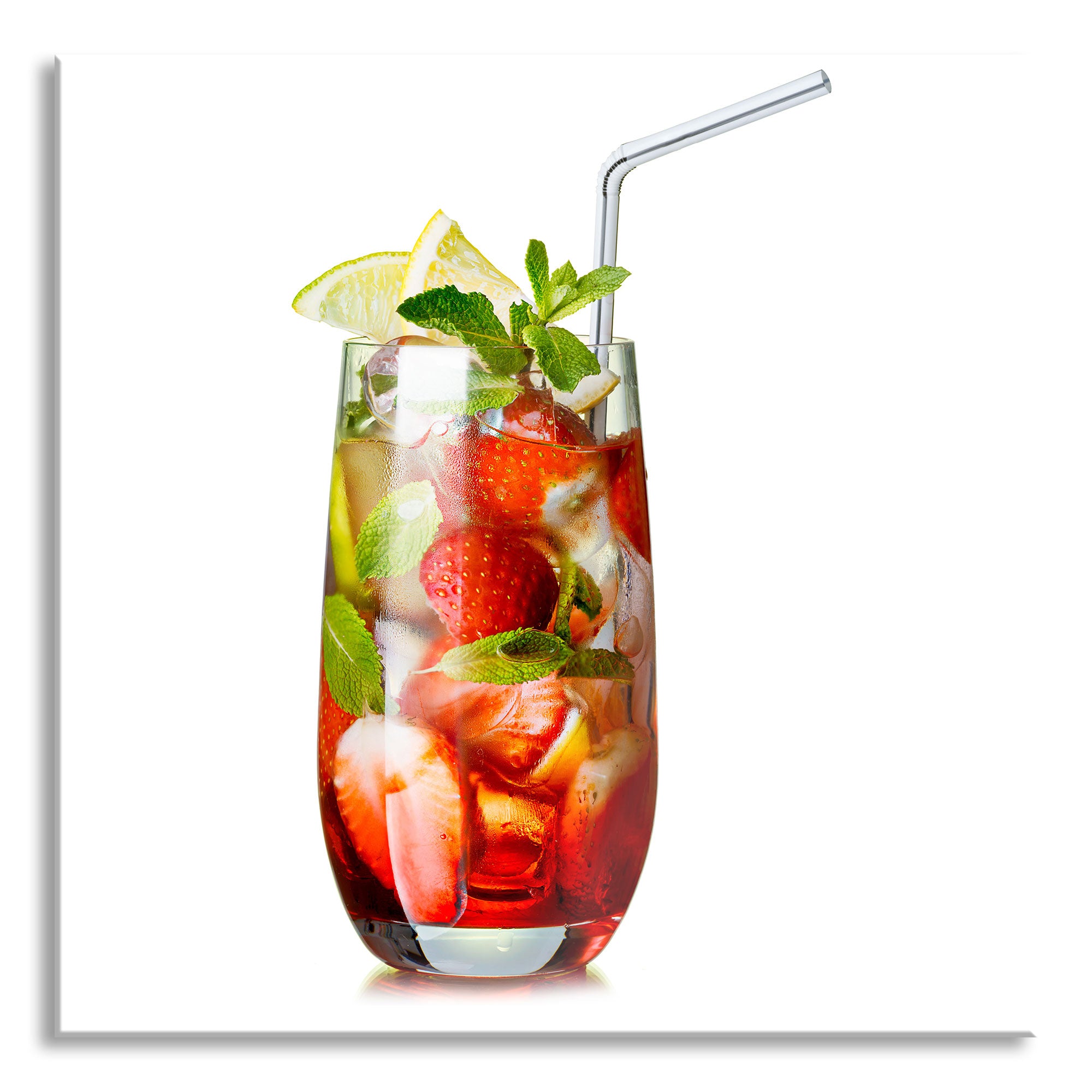Erdbeercocktail, Glasbild Quadratisch Rabatt