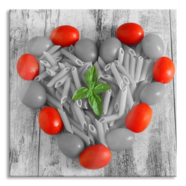 Herz Pasta, Glasbild Quadratisch Online