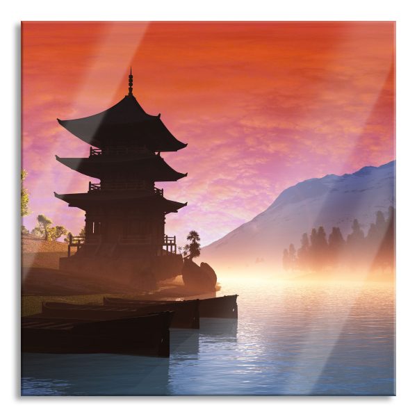 Chinesisches Haus, Glasbild Quadratisch Online