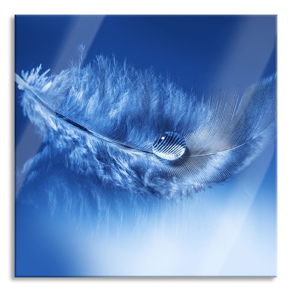Wassertropfen auf Feder, Glasbild Quadratisch Mode