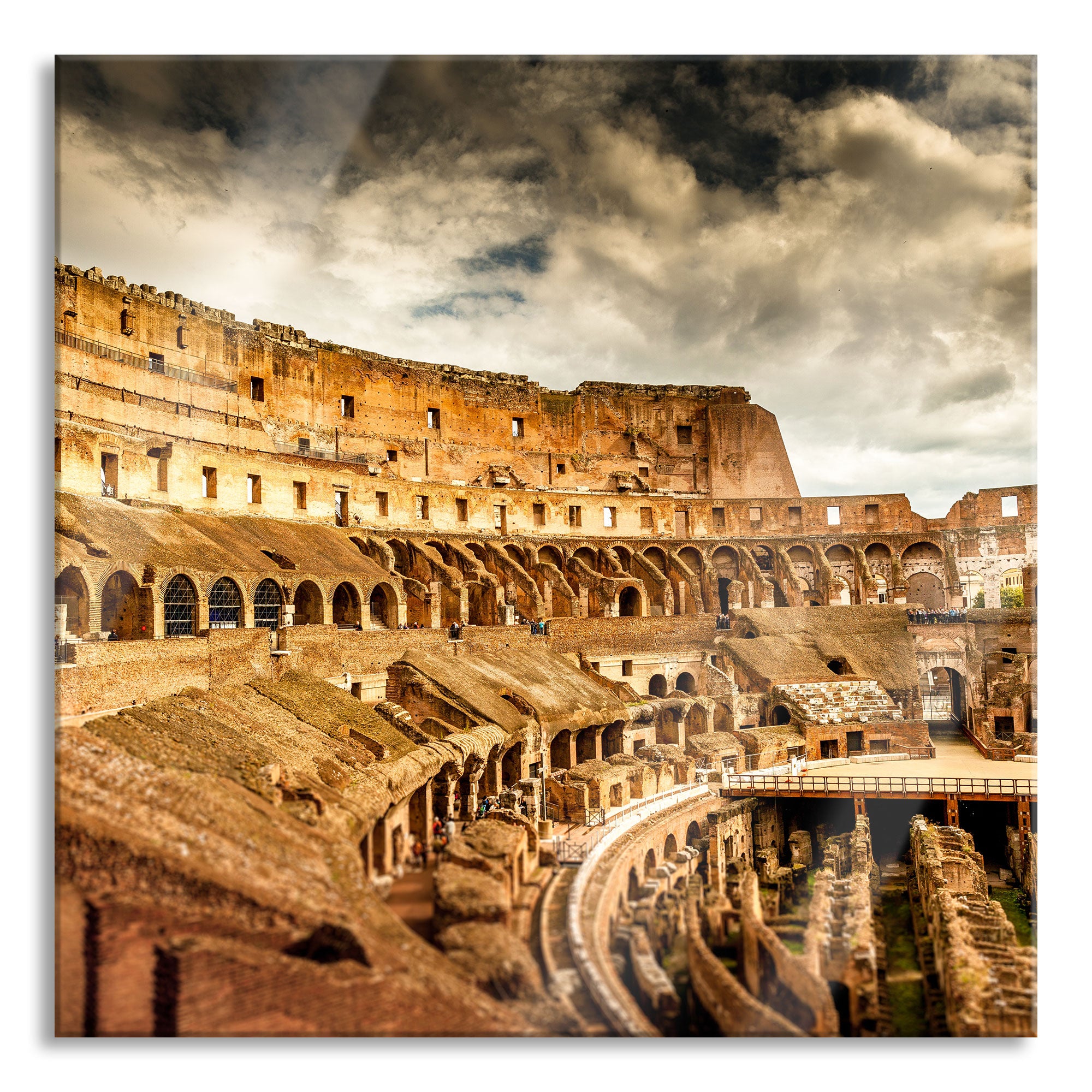 Colloseum in Rom von innen, Glasbild Quadratisch Im Angebot
