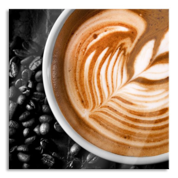 edler Kaffee mit Schaumverzierung, Glasbild Quadratisch Schn?ppchen